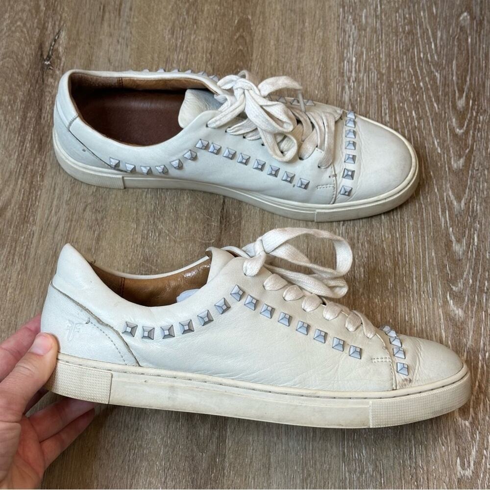 Frye Ivy‎ Deco Stud White Leather Sneakers 8.5
